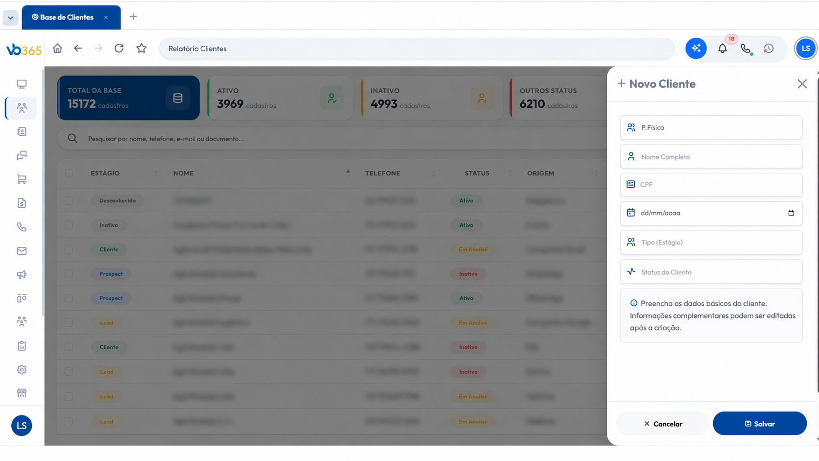 Relatórios e filtros da Base de Clientes VB365